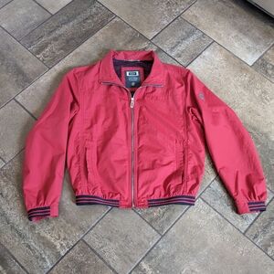Bugatti Mens Sporty Windbreaker Fall Jacket Size 40R( M-L) Red with Blue Trim